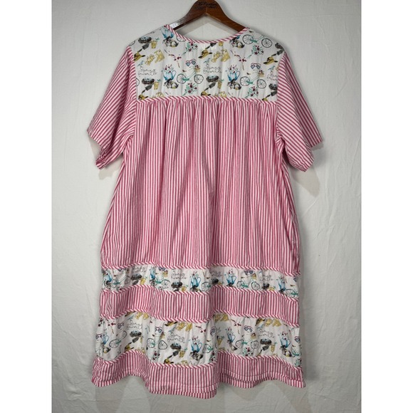 National Pink Striped Cotton House Dress Muumuu Spring Novelty Print 2X Easter - Picture 3 of 6